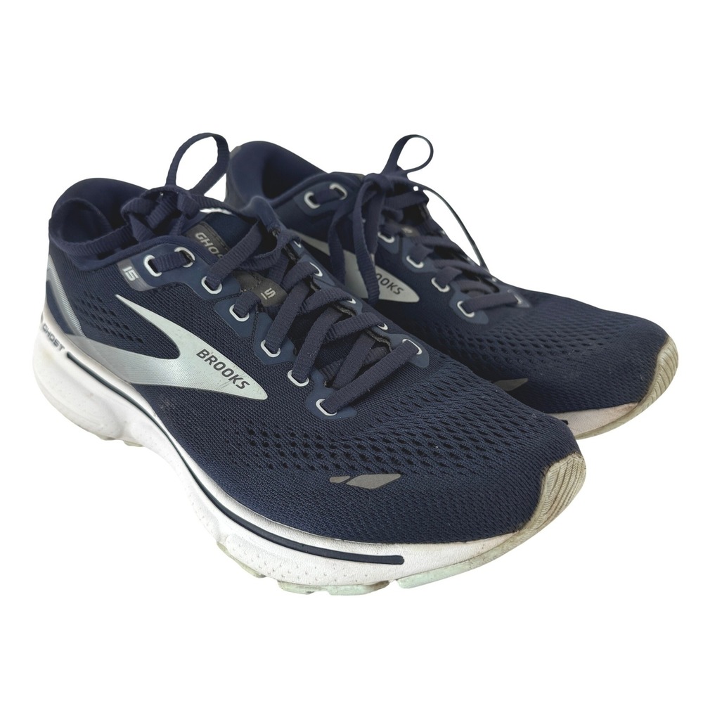 Brooks Ghost 15 Wide D 7.5 Womens Navy Blue Athletic Running‎ Shoes 1203801D450